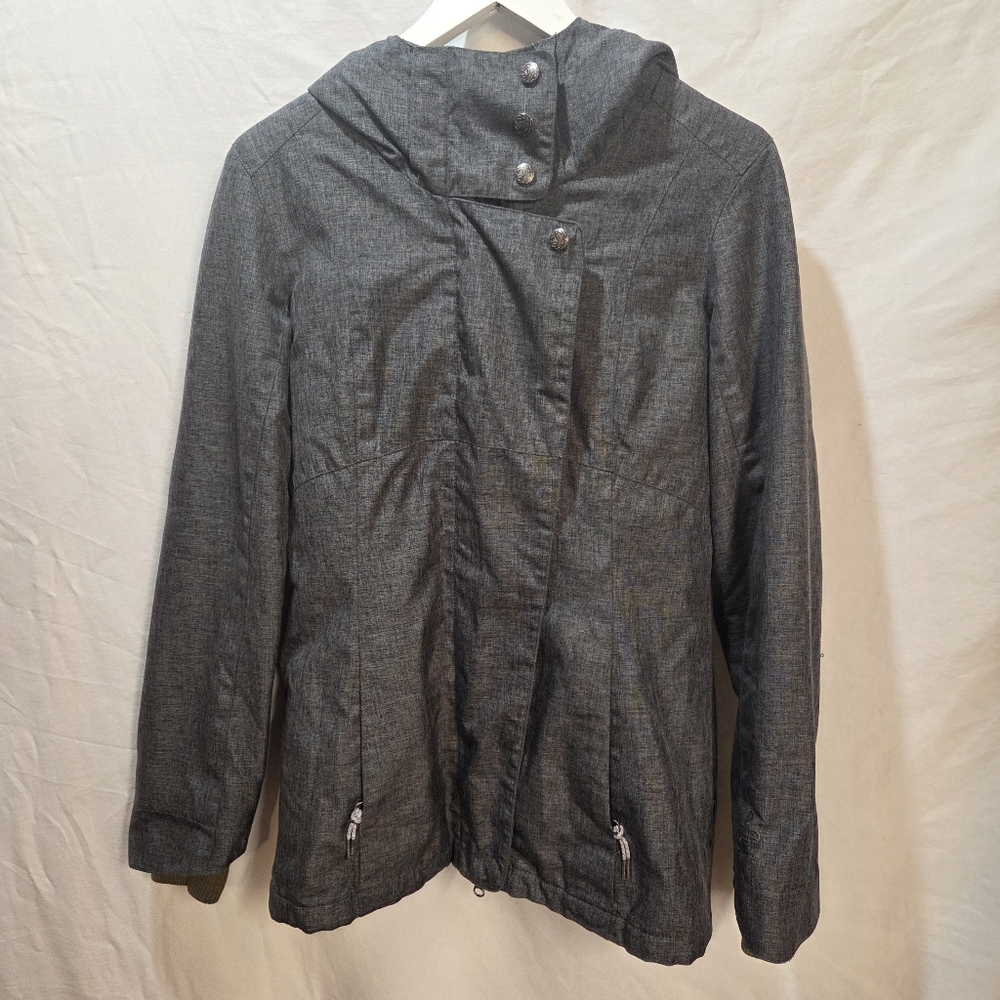 Firefly Grey Snowboarding/Winter Jacket Adjustable Hood Magnetic Zipper Flap Y2K